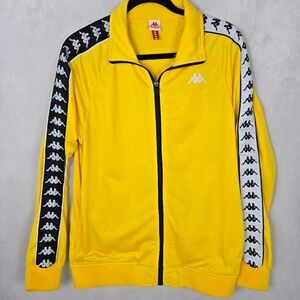 Kappa 222 Banda Anniston Track Jacket Mens Large Yellow Full Zip Logo Tape